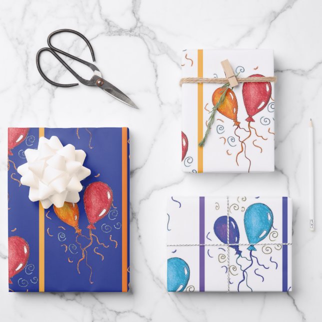 Happy Birthday Balloons Wrapping Paper Sheet (Front)