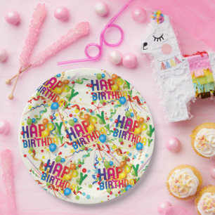 Happy Birthday Baloons and Streamers  Paper Plate