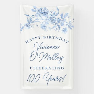 Happy Birthday Banner 100th Blue Floral Template