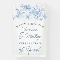 Happy Birthday Banner 65th Blue Floral Template