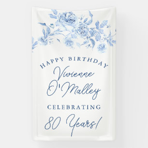 Happy Birthday Banner 80th Blue Floral Template