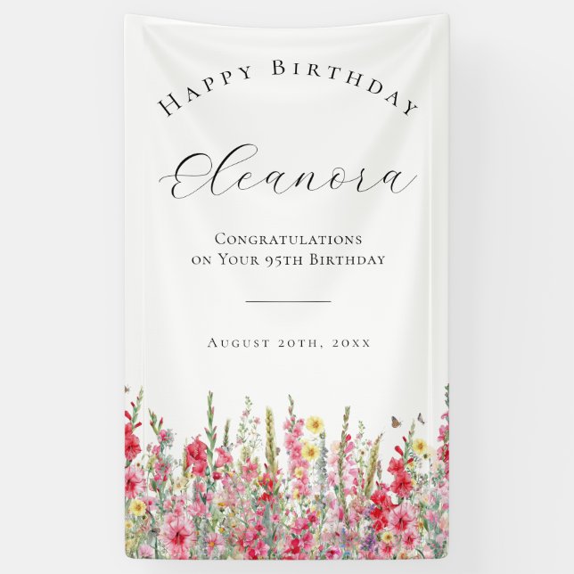 Happy Birthday Banner 95th August Birth Flower (Vertical)
