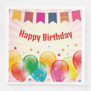 Happy Birthday Banner Balloons Napkin