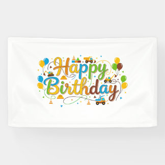 Happy Birthday Banner Construction Vehicles