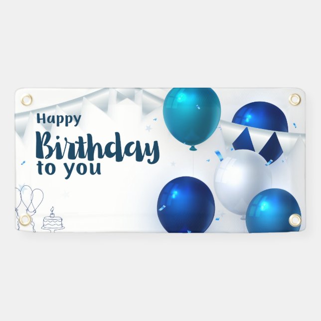  Happy Birthday Banner, Navy Blu Banner (Horizontal)