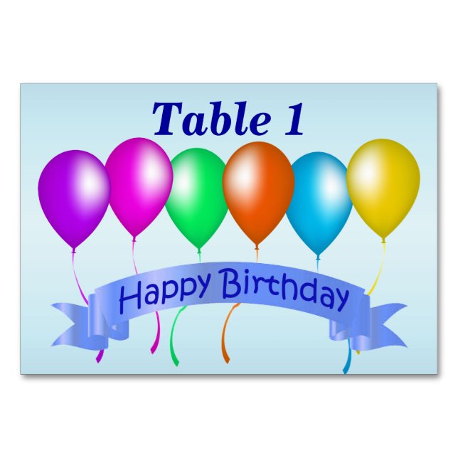 Happy Birthday Banner Row of Colourful Balloons Table Number (Front)