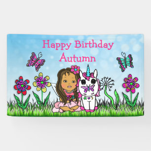 Happy Birthday Banner Unicorn and Fairy