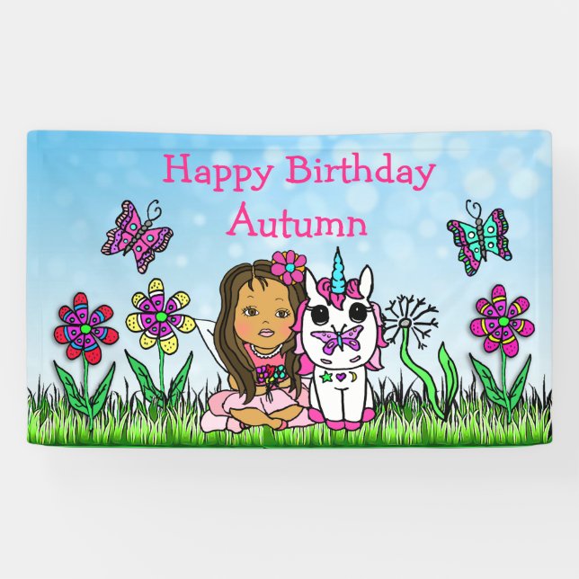 Happy Birthday Banner Unicorn and Fairy (Horizontal)