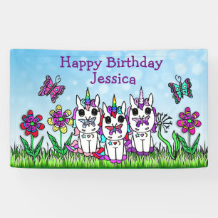 Happy Birthday Banner Unicorns, Butterflies