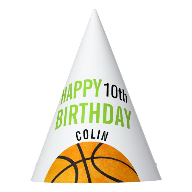 Happy Birthday Basketball Sports Kids Personalized Party Hat (Front)