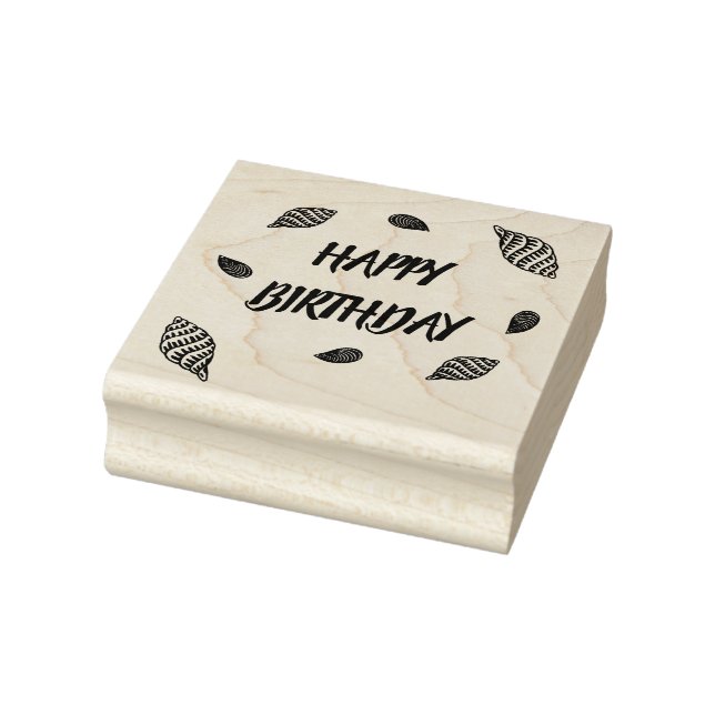 Happy Birthday Beach Party Seashells Rubber Stamp (Stamp)