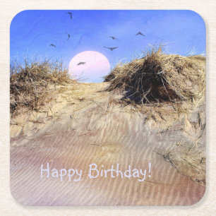 Happy Birthday Beach Sunrise Paper Coasters