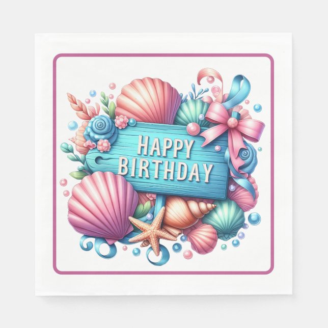 Happy Birthday Beach Theme Napkin (Front)