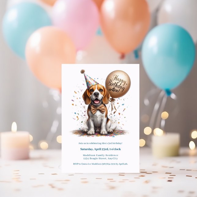 Happy Birthday Beagle Dog Balloon Custom Invitation (Creator Uploaded)