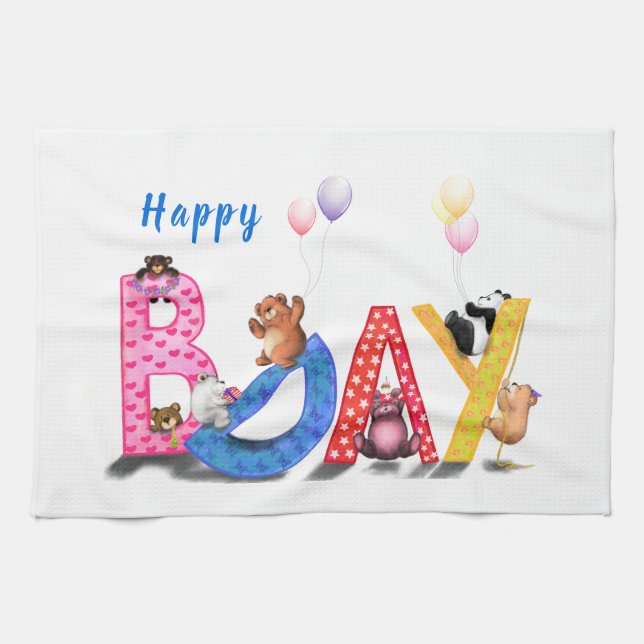 Happy Birthday Bear Party Kitchen Towel (Horizontal)