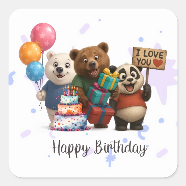 Happy Birthday Bears & Panda Sticker (Front)