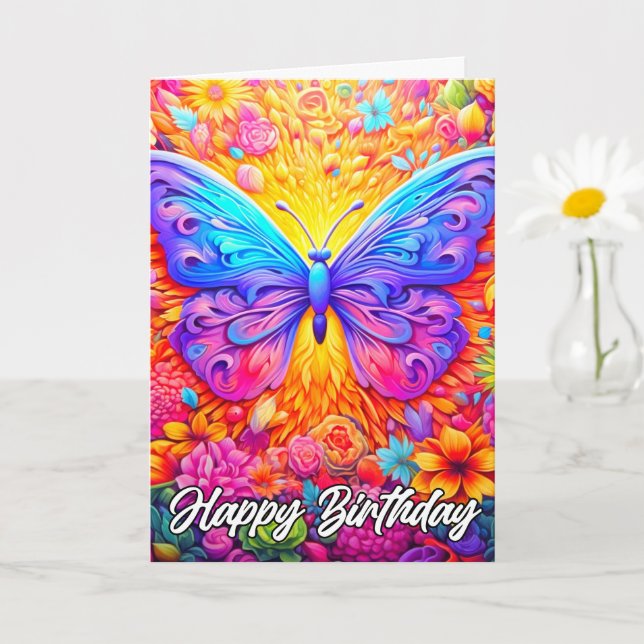 Happy Birthday | Beautiful Artistic Butterfly Card (Small Plant)