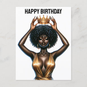 Happy birthday, beautiful, black queen, melanin po holiday postcard