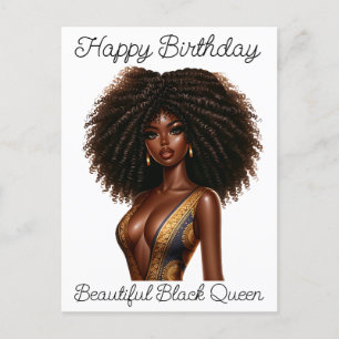Happy birthday, beautiful, black queen, melanin po holiday postcard