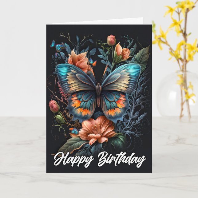 Happy Birthday | Beautiful Butterfly Card (Yellow Flower)