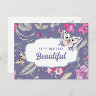 Happy Birthday, Beautiful. Flowers & Butterfly Postcard