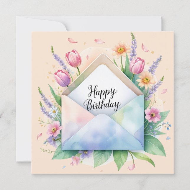 Happy birthday & beautiful flowers greeting card (Front)
