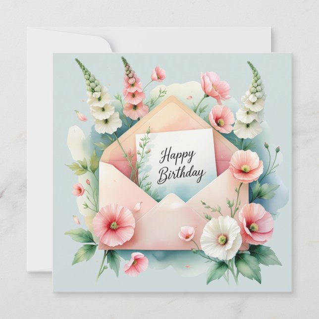 Happy birthday & beautiful flowers Greeting Card (Front)