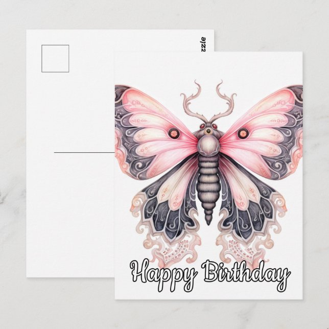 Happy Birthday Beautiful Resting Butterfly Art Postcard (Front/Back)