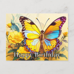 Happy Birthday Beautiful Springtime Butterfly Art Holiday Postcard