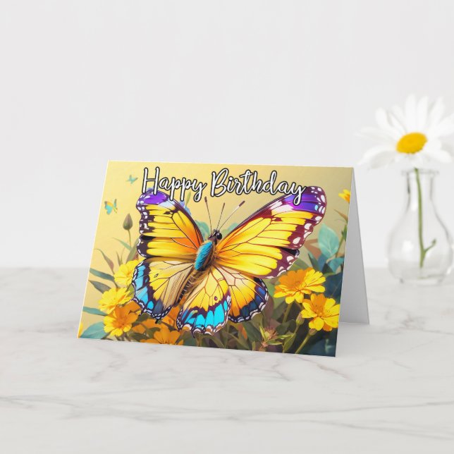 Happy Birthday | Beautiful Springtime Butterfly Card (Small Plant)