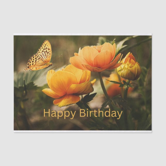 Happy Birthday Beautiful Yellow Flowers, Butterfly Tissue Paper (Front)