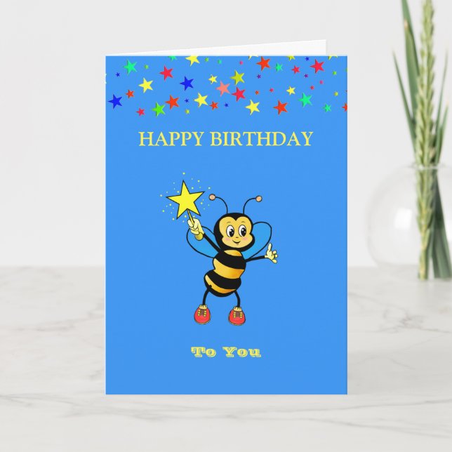 Happy Birthday Bee  & Stars Card (Front)