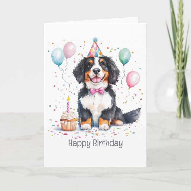 Happy Birthday Bernese Mountain Dog Card (Front)
