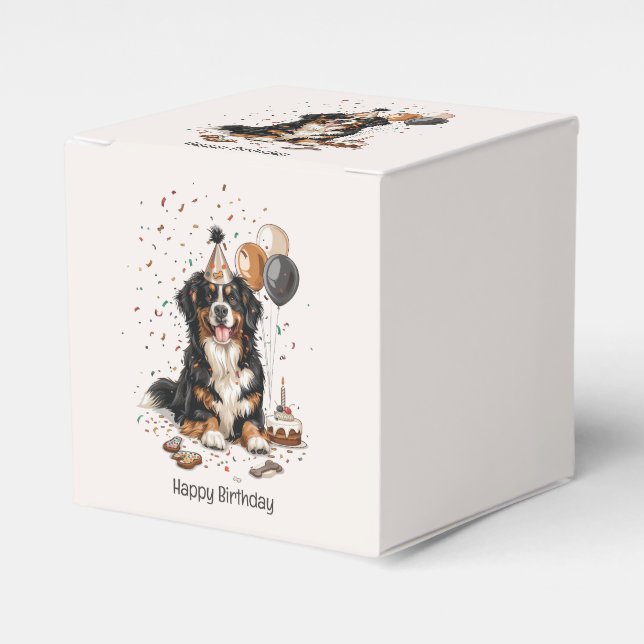 Happy Birthday Bernese Mountain Dog Favor Box (Front Side)