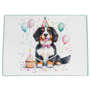 Happy Birthday Bernese Mountain Dog Large Gift Bag