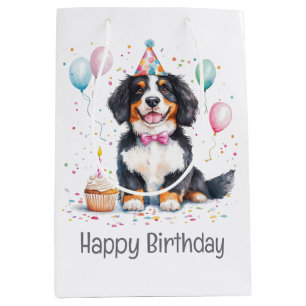 Happy Birthday Bernese Mountain Dog Medium Gift Bag