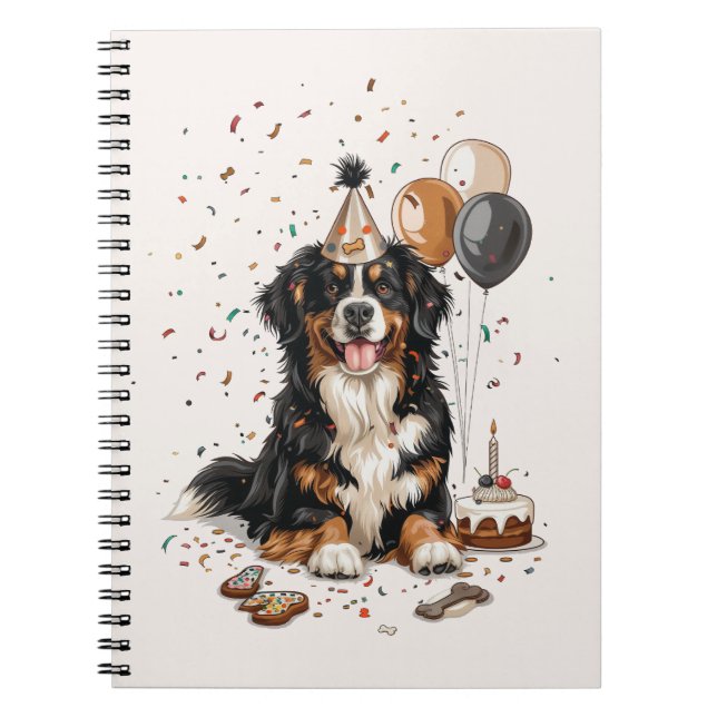 Happy Birthday Bernese Mountain Dog Notebook (Front)