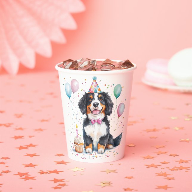 Happy Birthday Bernese Mountain Dog Paper Cups (Insitu)