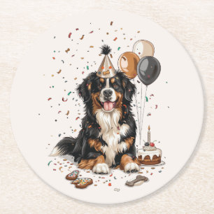 Happy Birthday Bernese Mountain Dog Round Paper Coaster