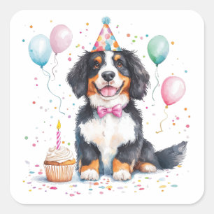 Happy Birthday Bernese Mountain Dog Square Sticker