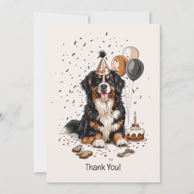 Happy Birthday Bernese Mountain Dog Thank You Card (Front)
