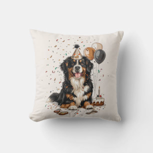 Happy Birthday Bernese Mountain Dog Throw Pillow