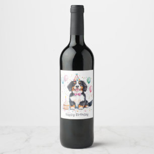 Happy Birthday Bernese Mountain Dog Wine Label