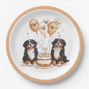 Happy Birthday Bernese Mountain Dogs Paper Plate