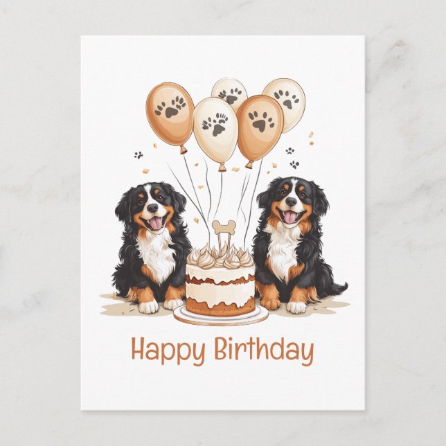 Happy Birthday Bernese Mountain Dogs Postcard (Front)