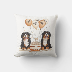 Happy Birthday Bernese Mountain Dogs Throw Pillow