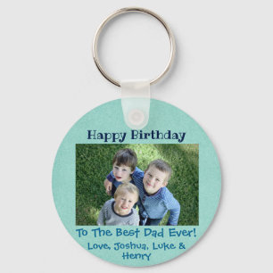 Happy Birthday Best Dad Ever 3 Kids Custom Photo Keychain