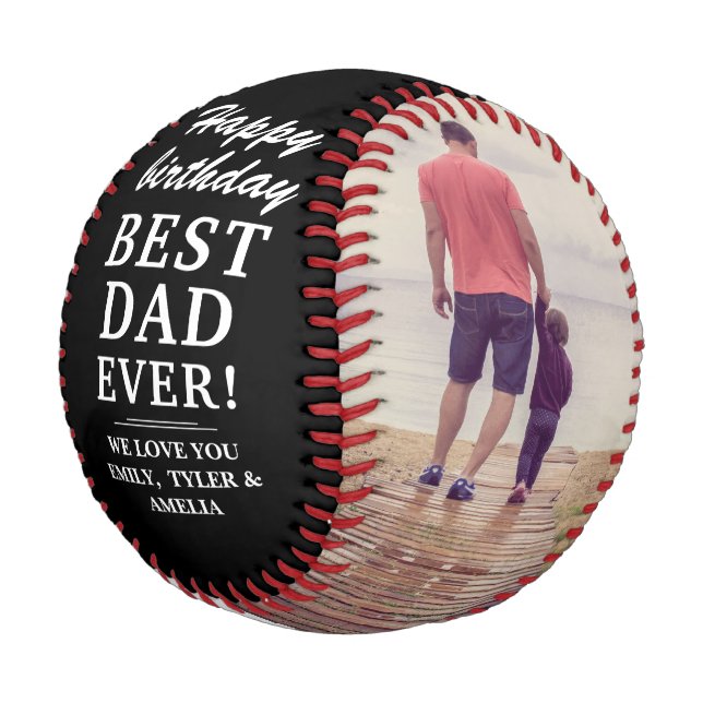 Happy Birthday Best Dad Ever Photo Collage Baseball (Angled)