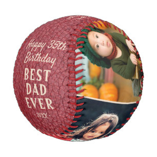 Happy Birthday Best Dad Red Leather 3 Photo Baseball