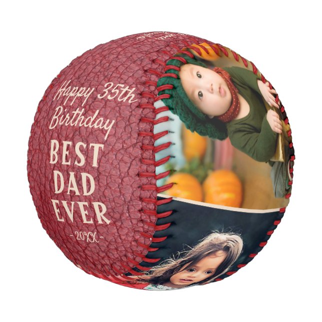Happy Birthday Best Dad Red Leather 3 Photo  Baseball (Angled)